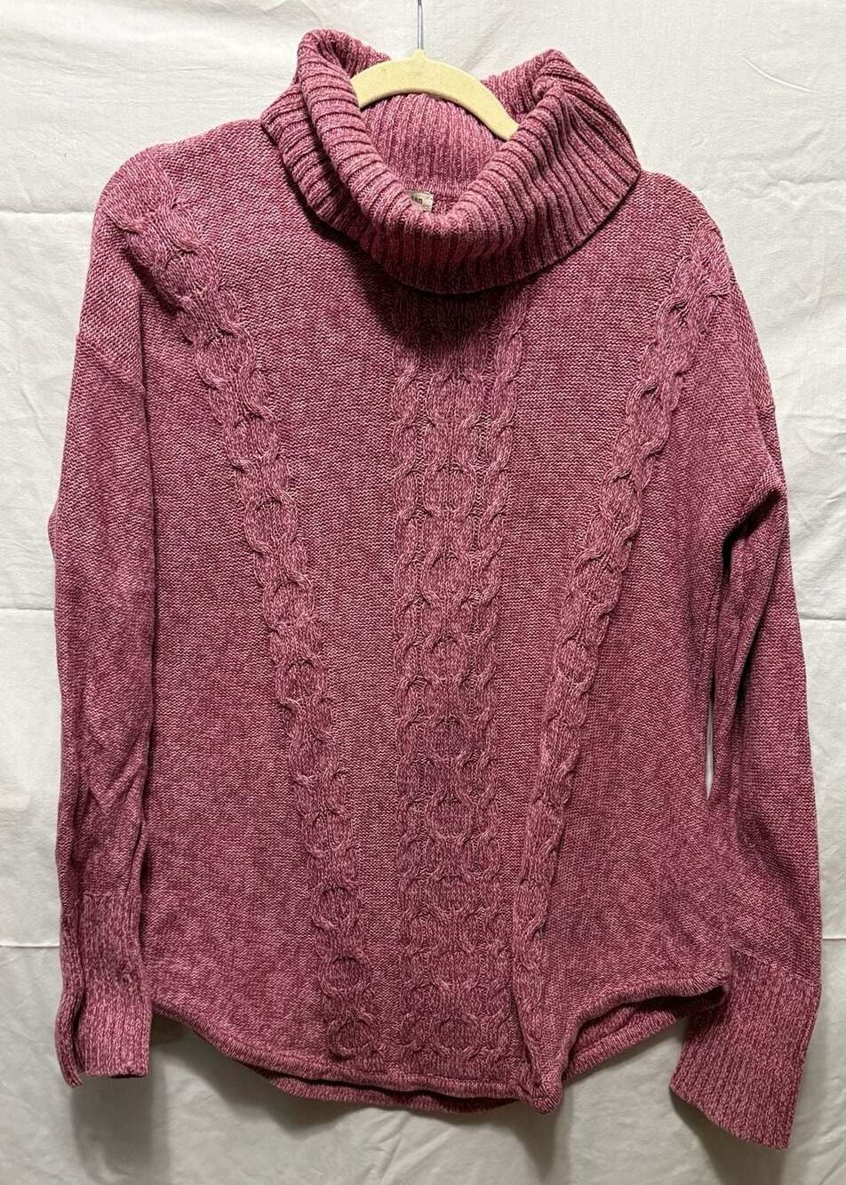 L.L. Bean Women's Turtleneck Cable Knit Sweater, Raspberry Pink Heather, Size La